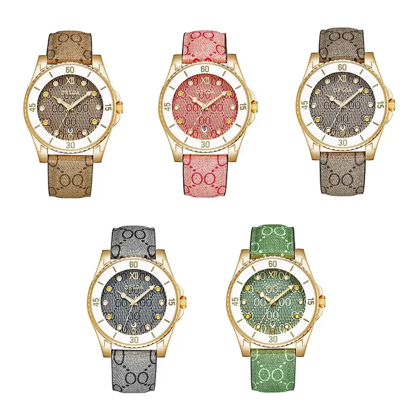 Gold Plated Women's Quartz Watch with Calendar & Brown Strap - Image 8