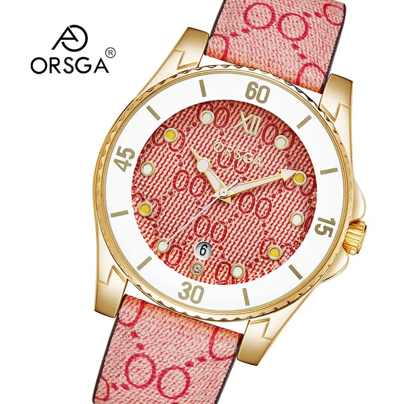 Gold Plated Women's Quartz Watch with Calendar & Brown Strap — feature 3