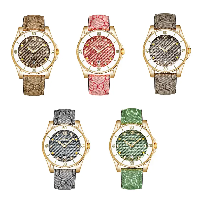 Gold Plated Women's Quartz Watch with Calendar & Brown Strap — feature 4