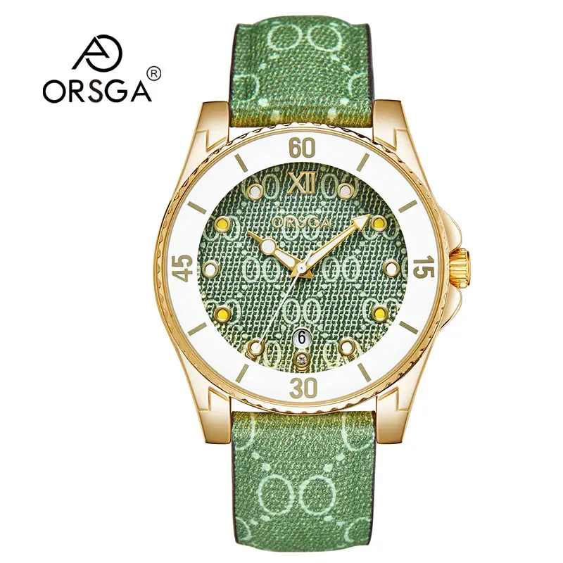Gold Plated Women's Quartz Watch with Calendar & Brown Strap — feature 6