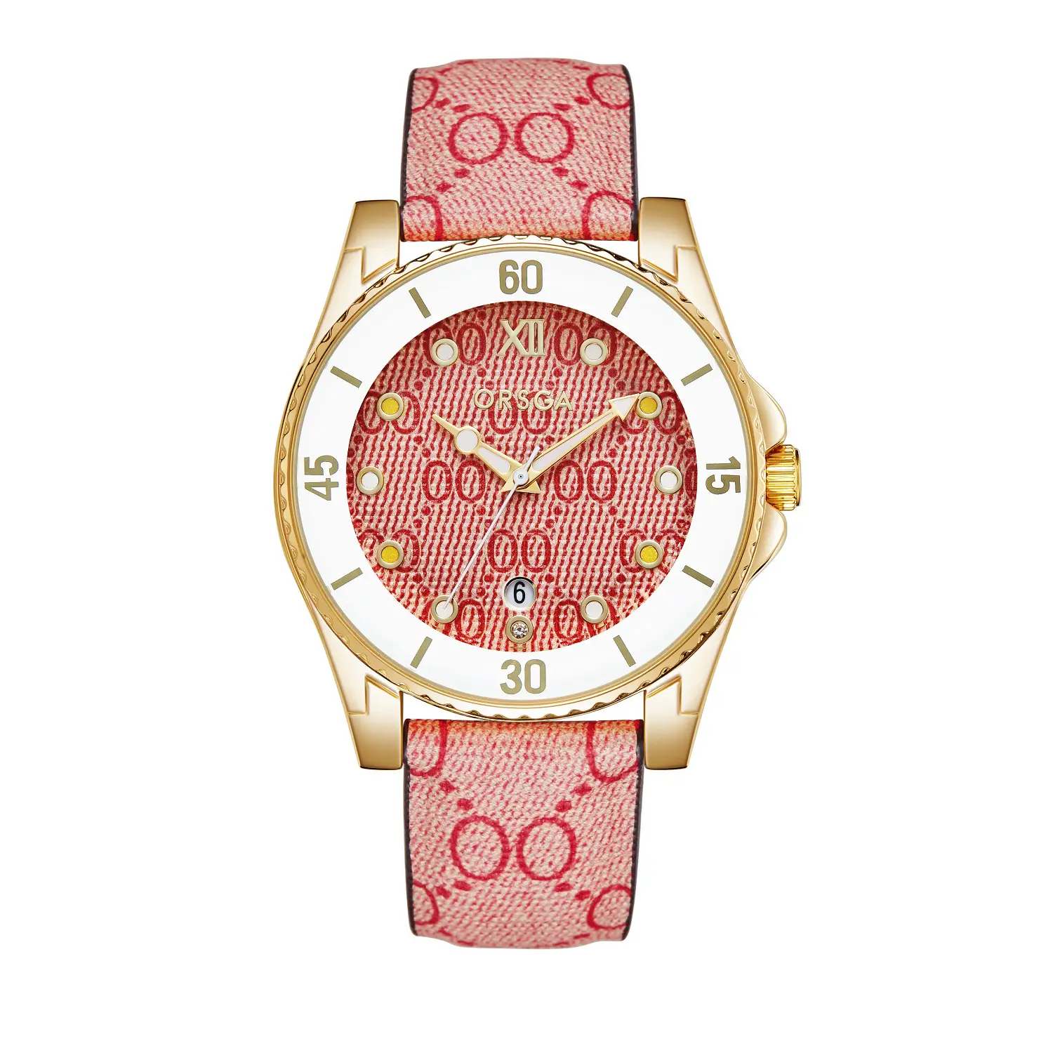 Gold Plated Women's Quartz Watch with Calendar & Brown Strap — feature 7
