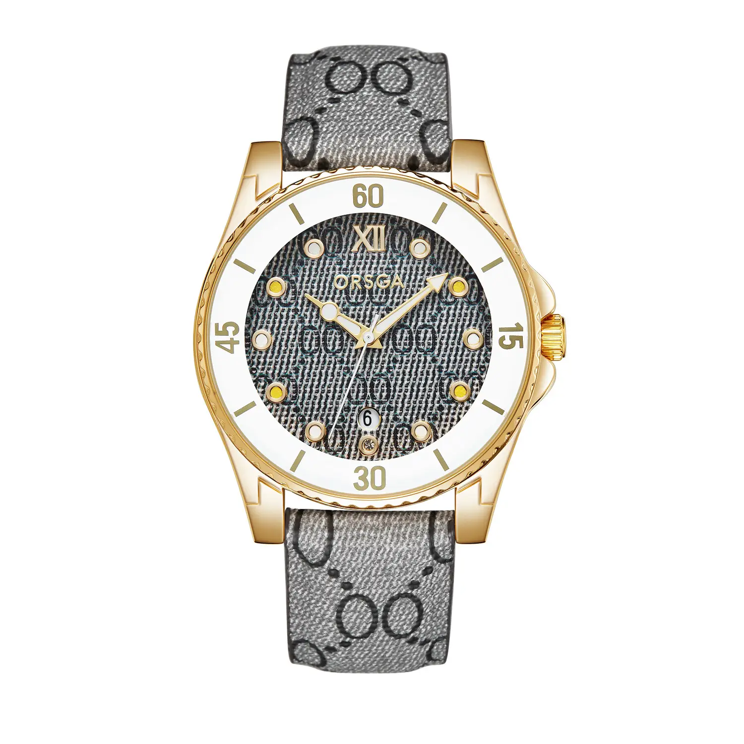 Gold Plated Women's Quartz Watch with Calendar & Brown Strap — feature 8