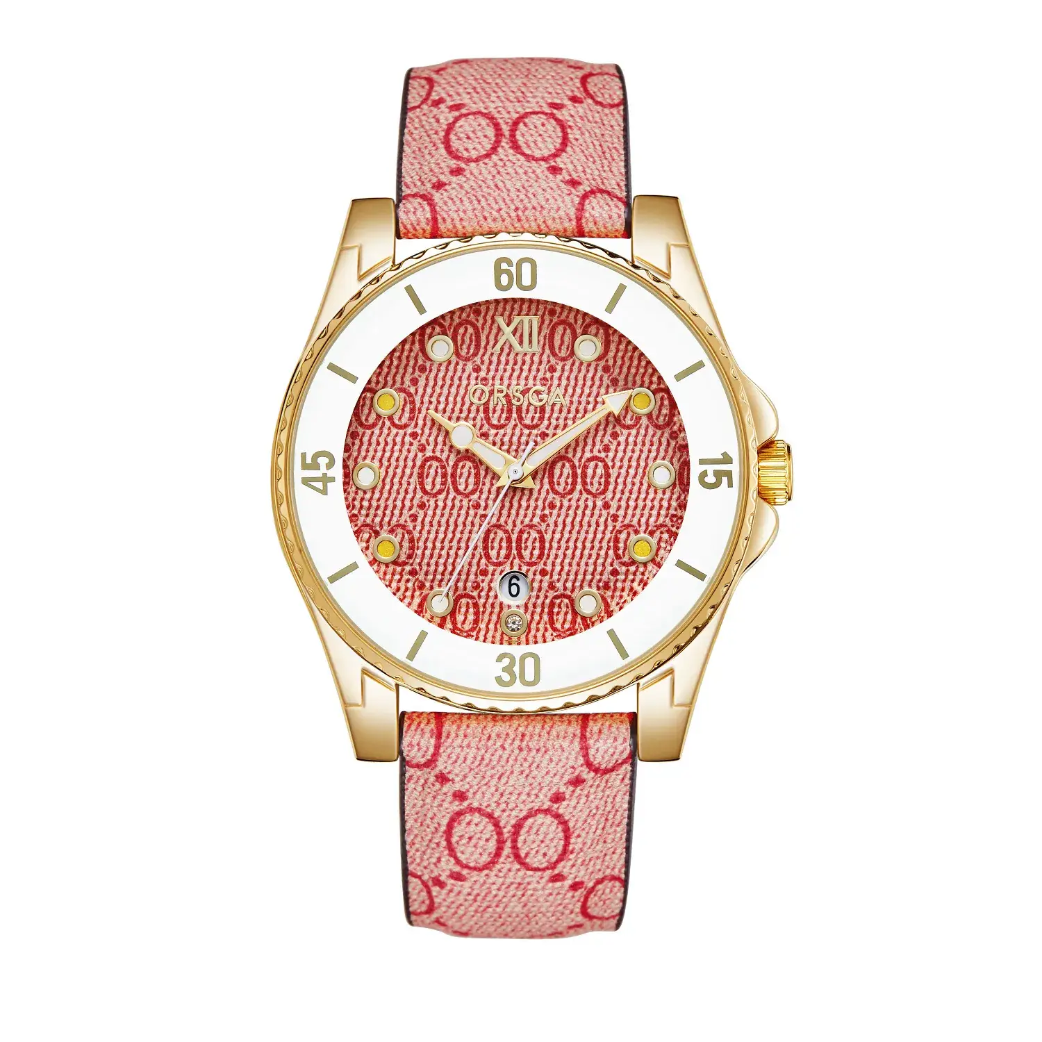 Gold Plated Women's Quartz Watch with Calendar & Brown Strap - Image 2
