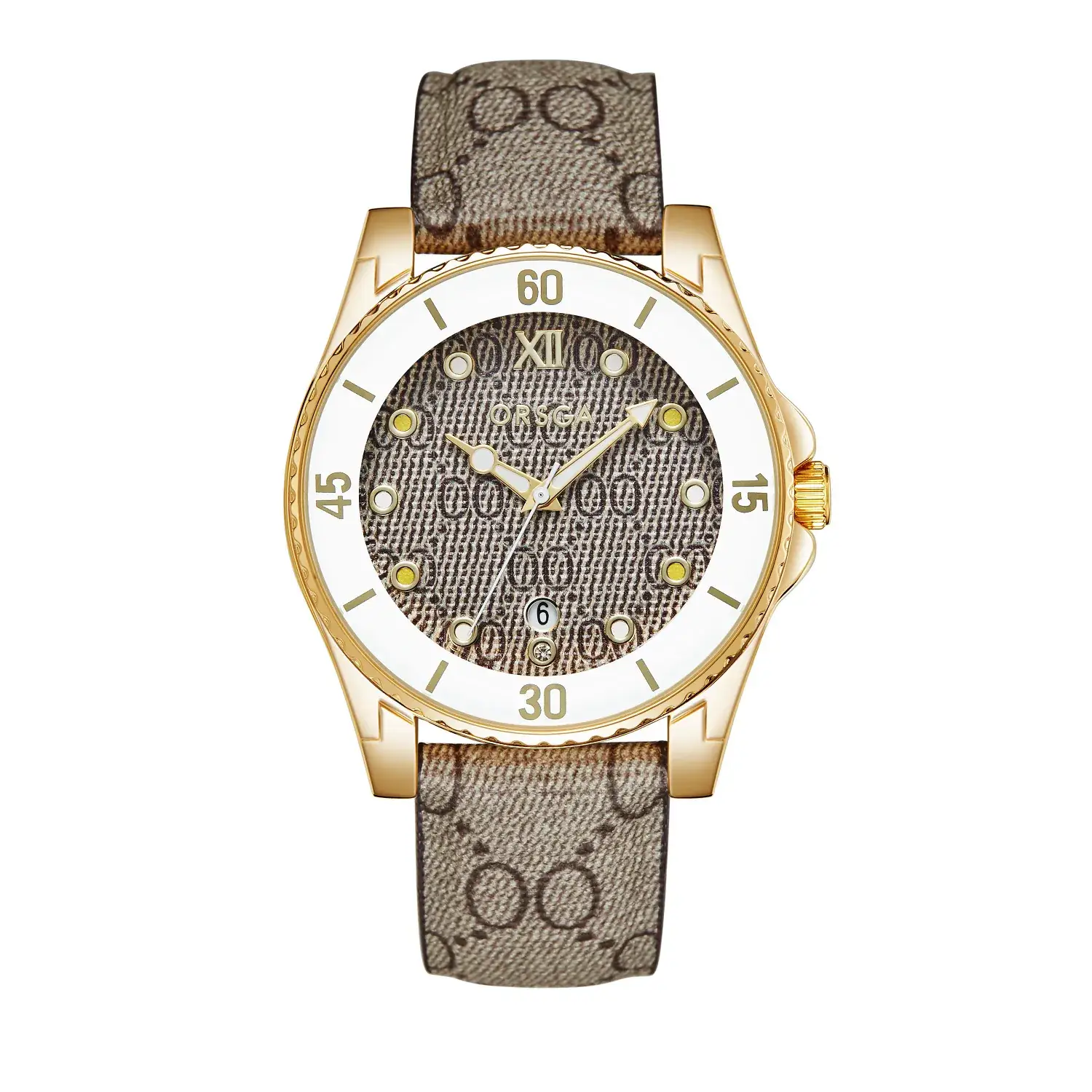 Gold Plated Women's Quartz Watch with Calendar & Brown Strap - Image 3