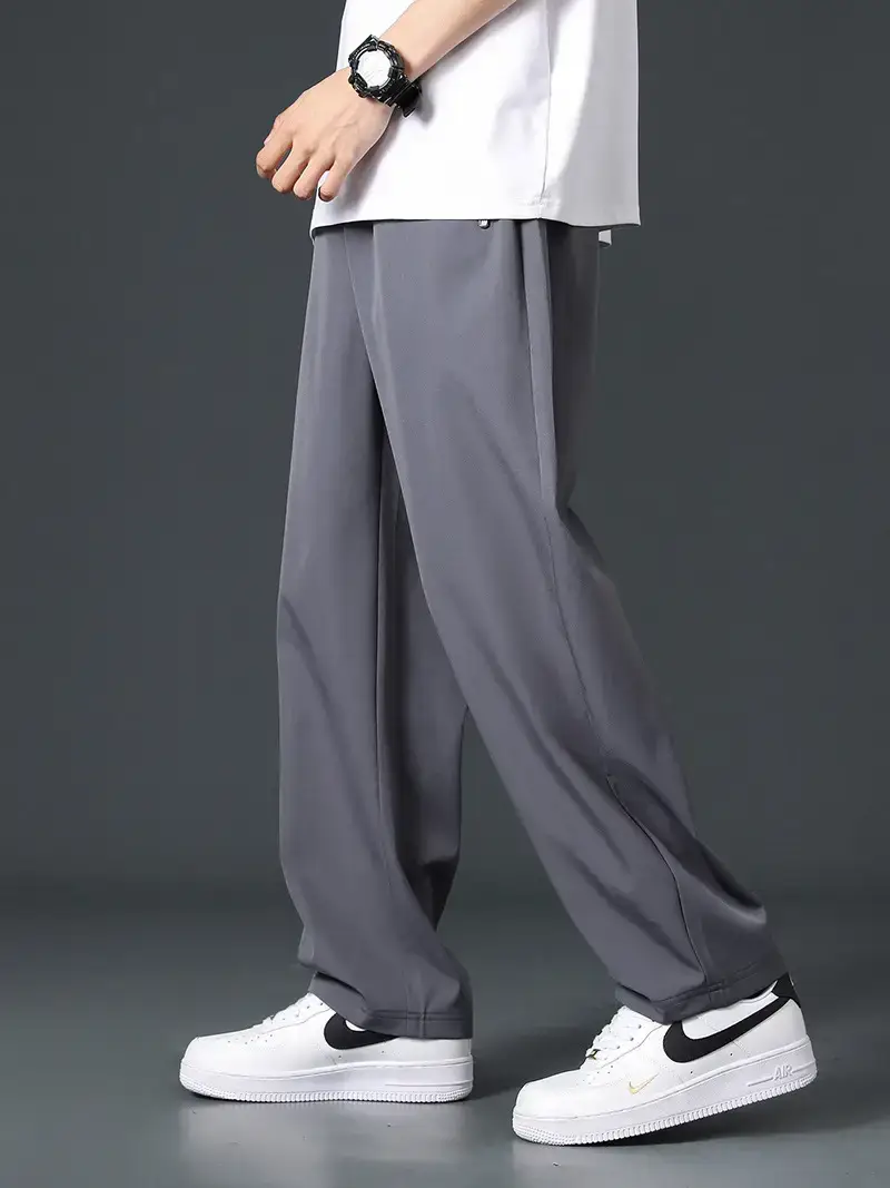 Men Ice Silk Wide Leg Pants Summer Loose Trendy