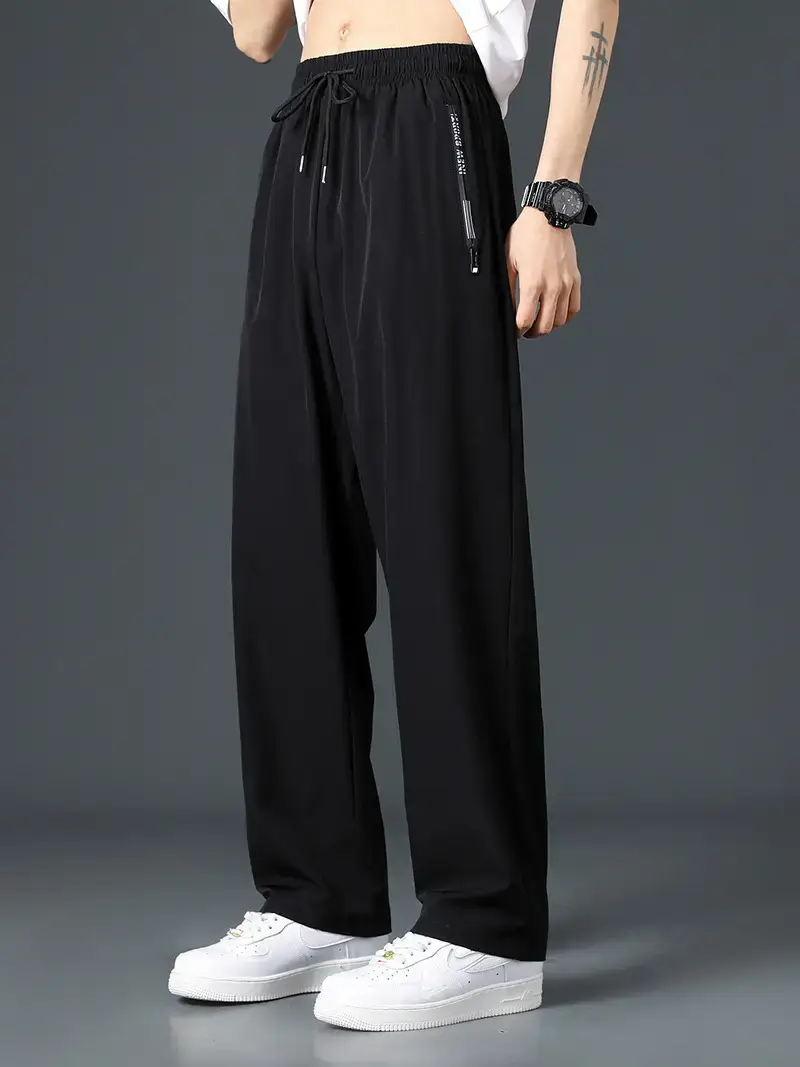 Men Ice Silk Wide Leg Pants Summer Loose Trendy