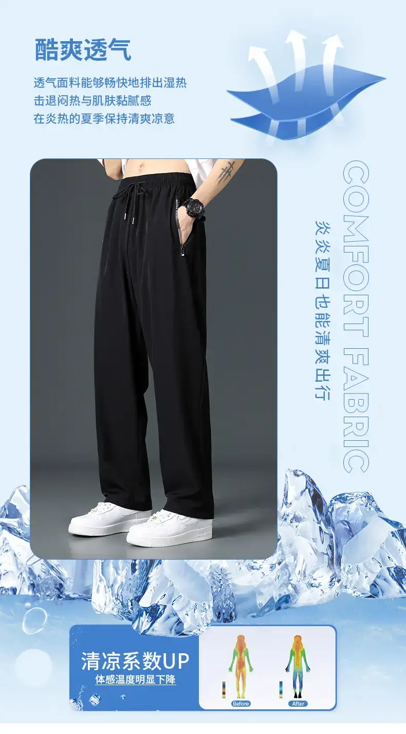 Men Ice Silk Wide Leg Pants Summer Loose Trendy — feature 4