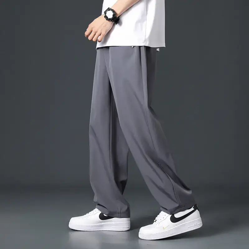 Men Ice Silk Wide Leg Pants Summer Loose Trendy