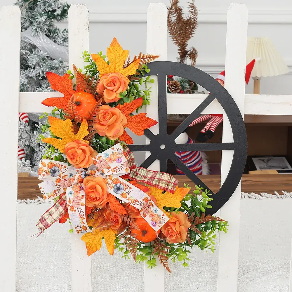 Cross Border Autumn Thanksgiving Wooden Wheel Wall Hanging — feature 3
