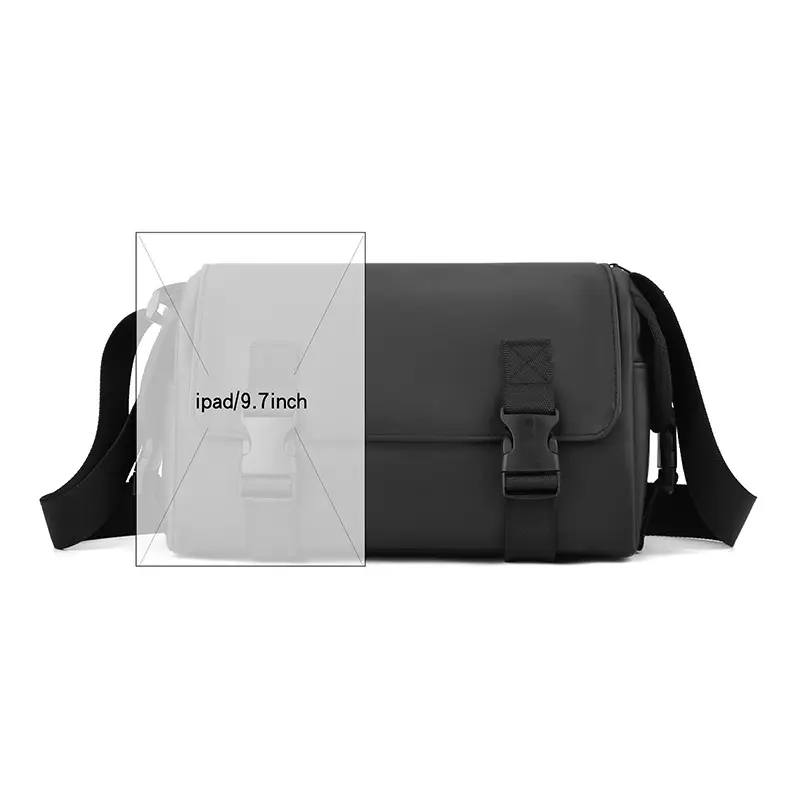 Men's Leather Crossbody Messenger Bag Black Retro Style - Image 6