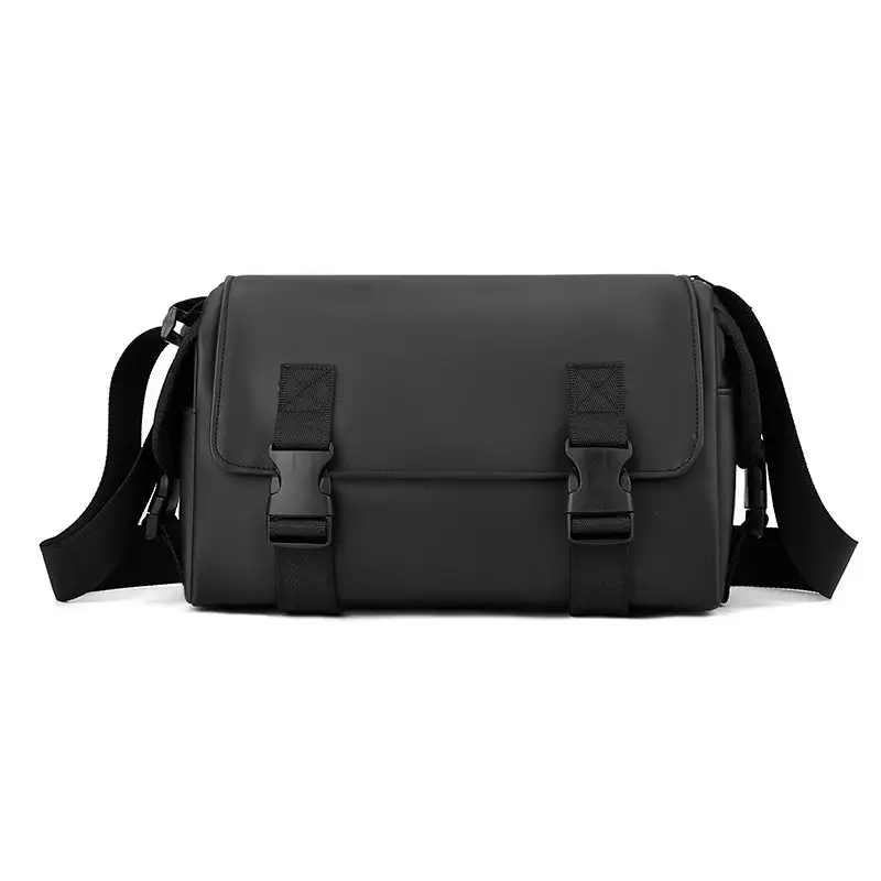 Men's Leather Crossbody Messenger Bag Black Retro Style - Image 7