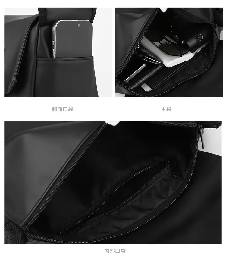 Men's Leather Crossbody Messenger Bag Black Retro Style — feature 12