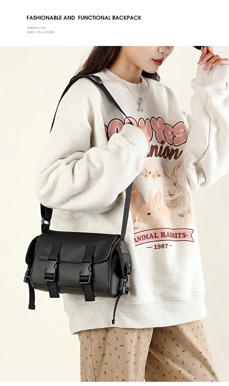 Men's Leather Crossbody Messenger Bag Black Retro Style — feature 13