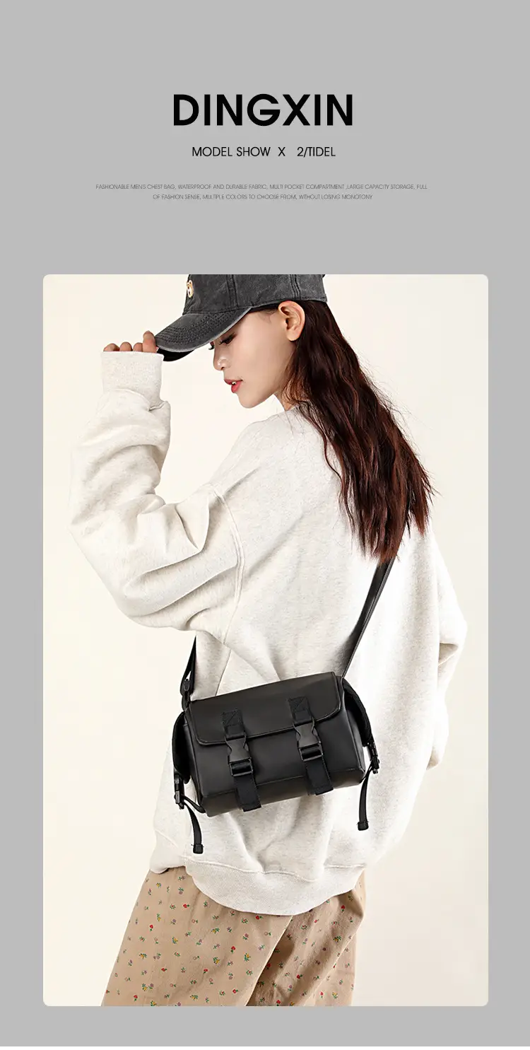 Men's Leather Crossbody Messenger Bag Black Retro Style — feature 5