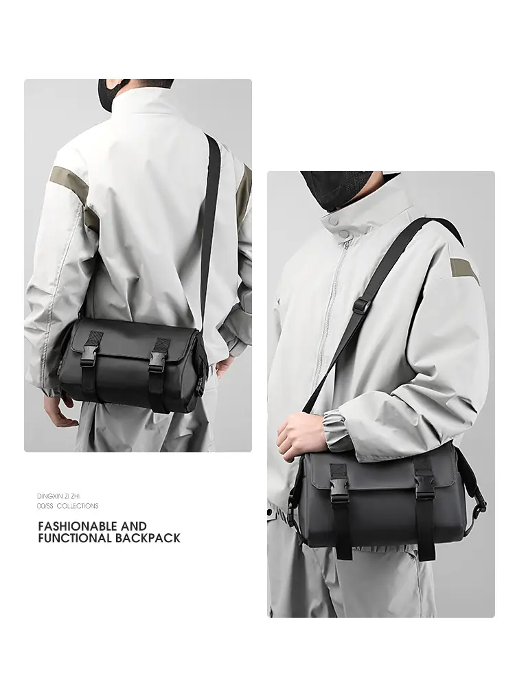 Men's Leather Crossbody Messenger Bag Black Retro Style — feature 6