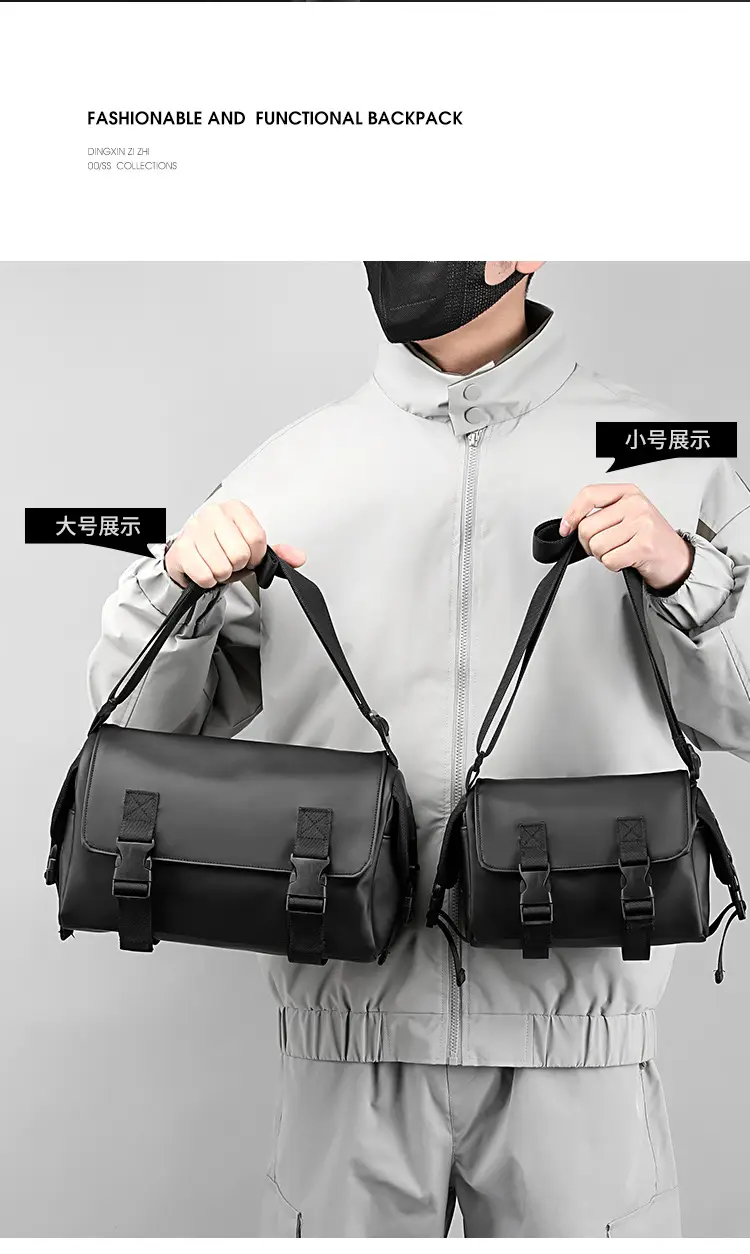 Men's Leather Crossbody Messenger Bag Black Retro Style — feature 8