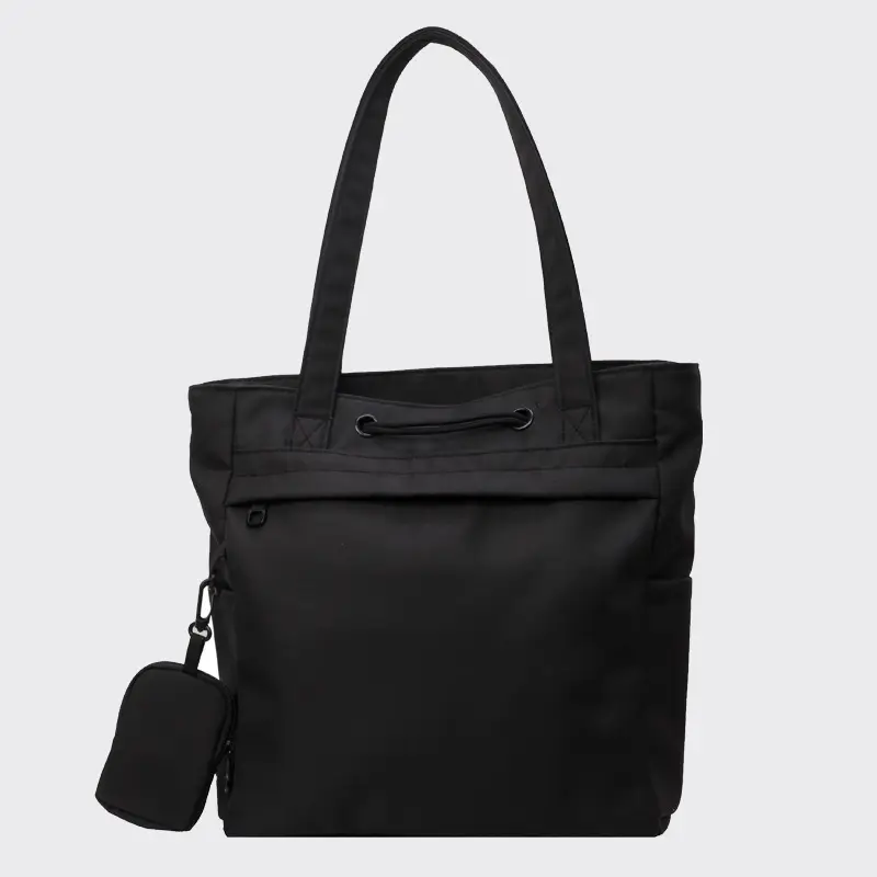 Women's Large Capacity Black Nylon Tote Bag with Zipper