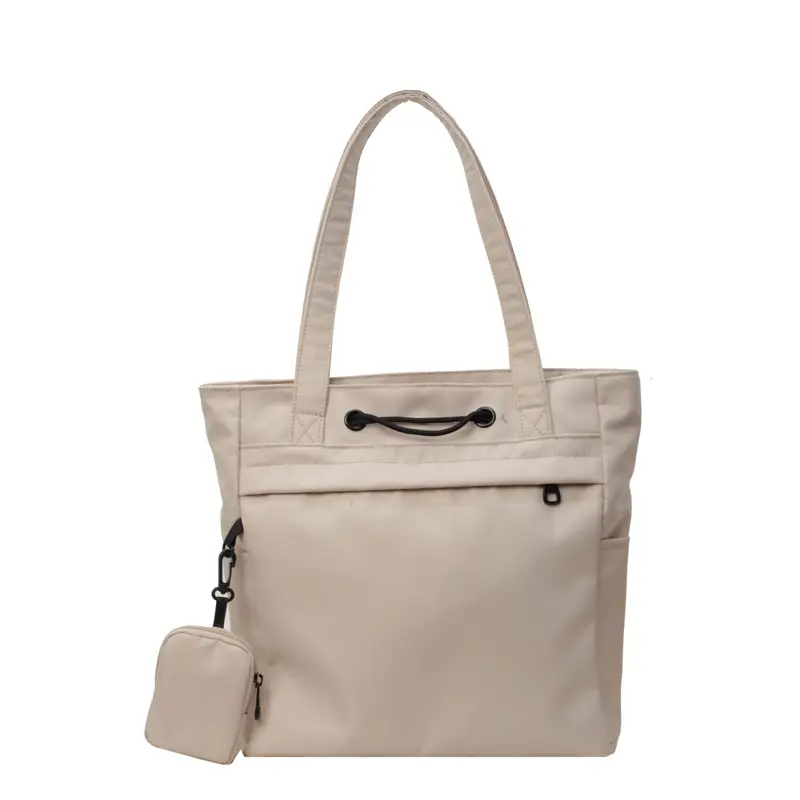 Women's Large Capacity Black Nylon Tote Bag with Zipper