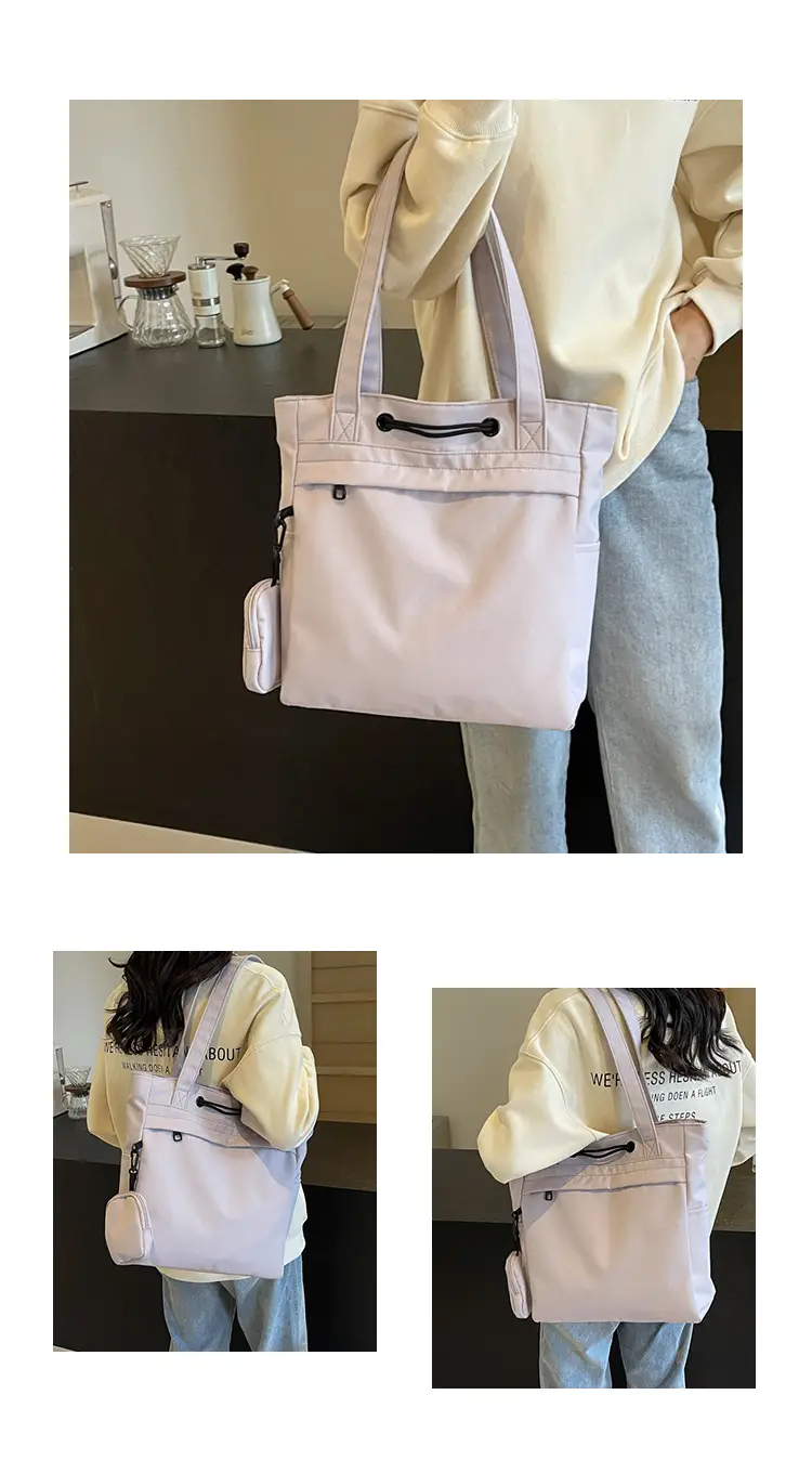 Women's Large Capacity Black Nylon Tote Bag with Zipper — feature 10