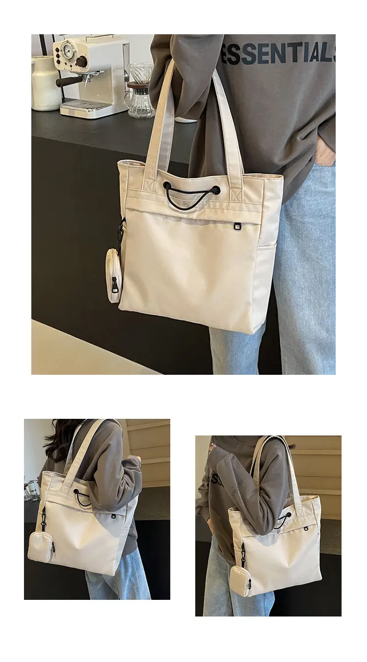 Women's Large Capacity Black Nylon Tote Bag with Zipper — feature 13