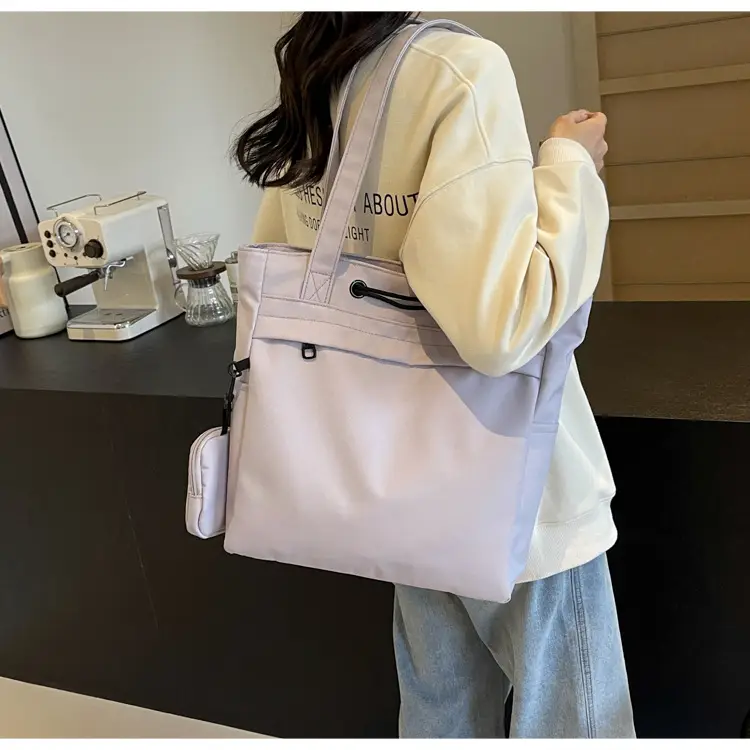 Women's Large Capacity Black Nylon Tote Bag with Zipper — feature 18