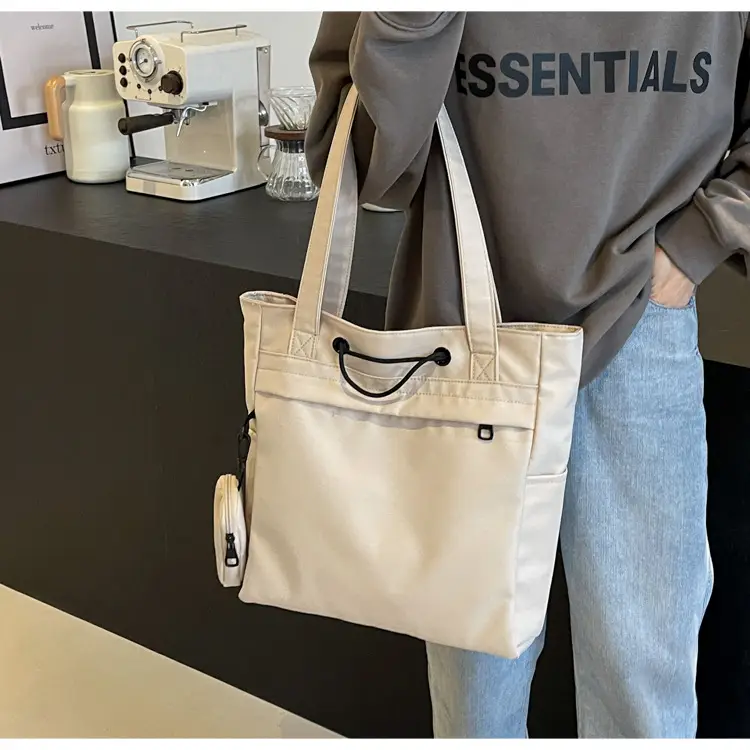 Women's Large Capacity Black Nylon Tote Bag with Zipper — feature 25