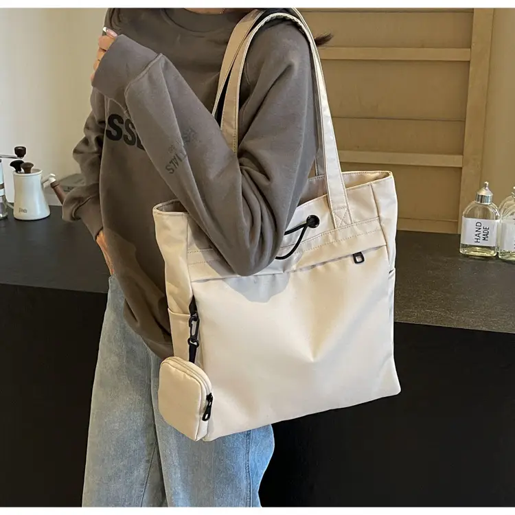 Women's Large Capacity Black Nylon Tote Bag with Zipper — feature 29