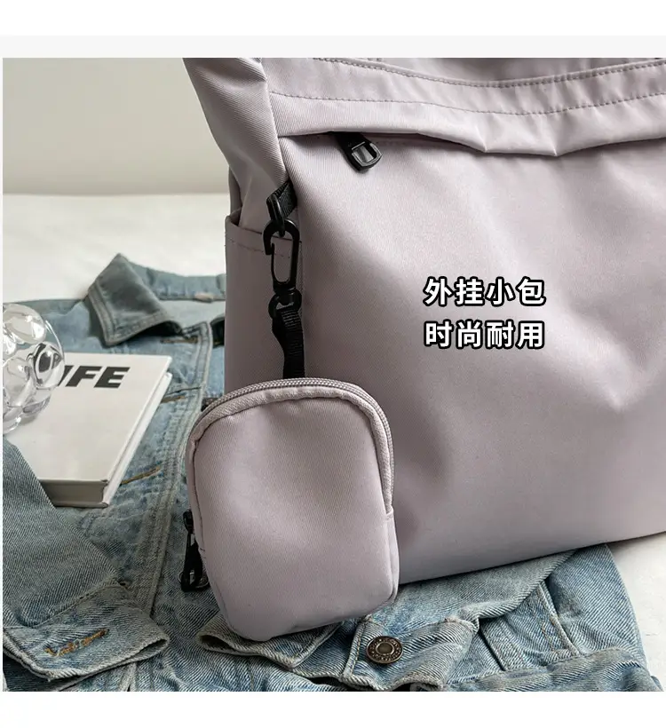 Women's Large Capacity Black Nylon Tote Bag with Zipper — feature 3