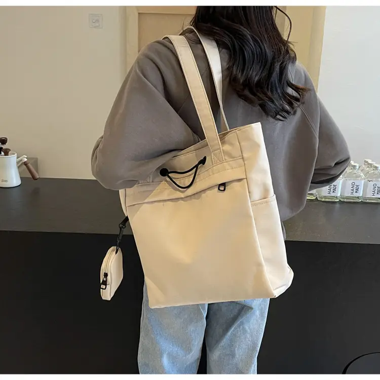 Women's Large Capacity Black Nylon Tote Bag with Zipper — feature 34