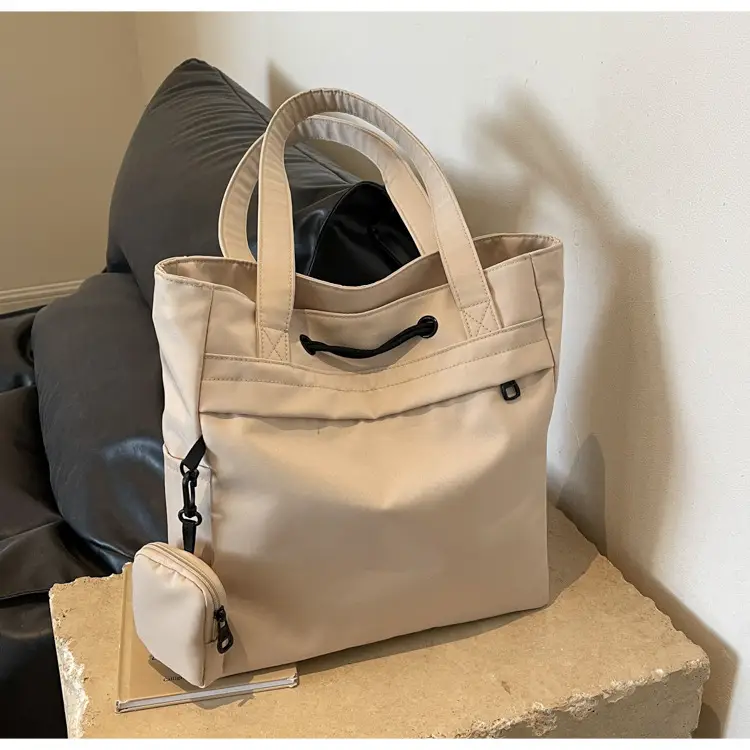 Women's Large Capacity Black Nylon Tote Bag with Zipper — feature 45