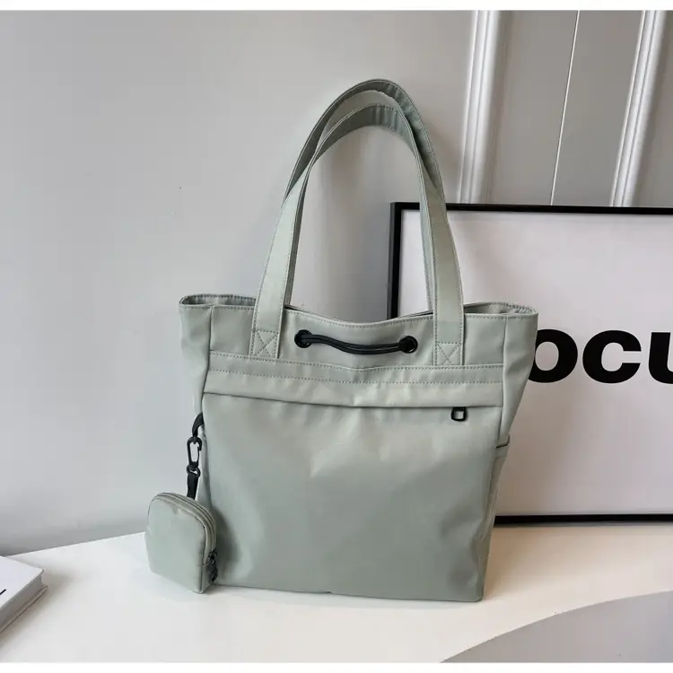 Women's Large Capacity Black Nylon Tote Bag with Zipper — feature 48