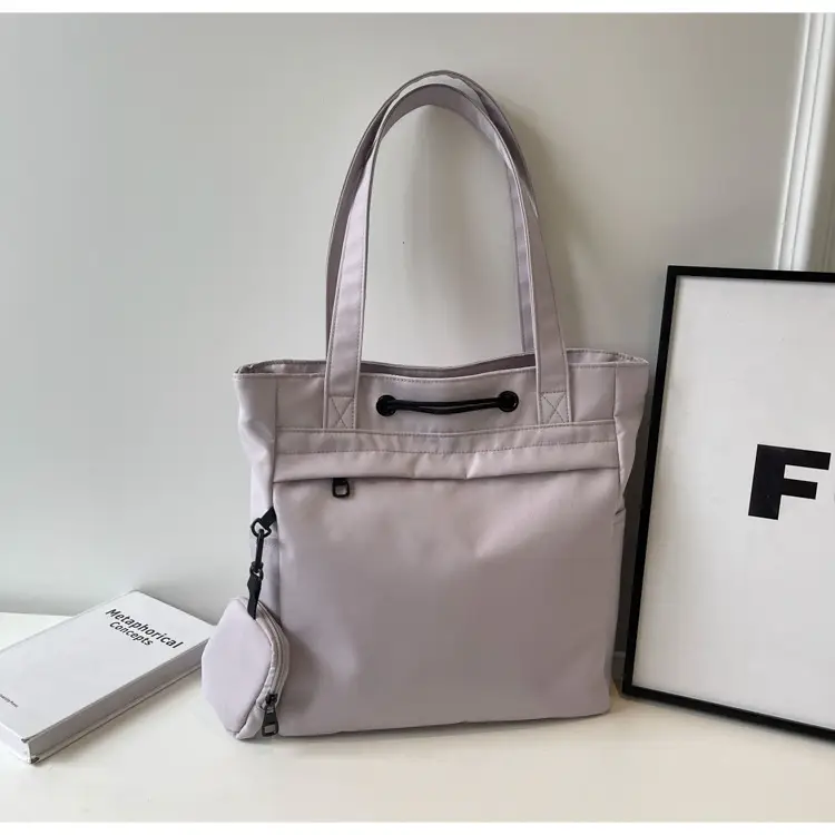 Women's Large Capacity Black Nylon Tote Bag with Zipper — feature 49