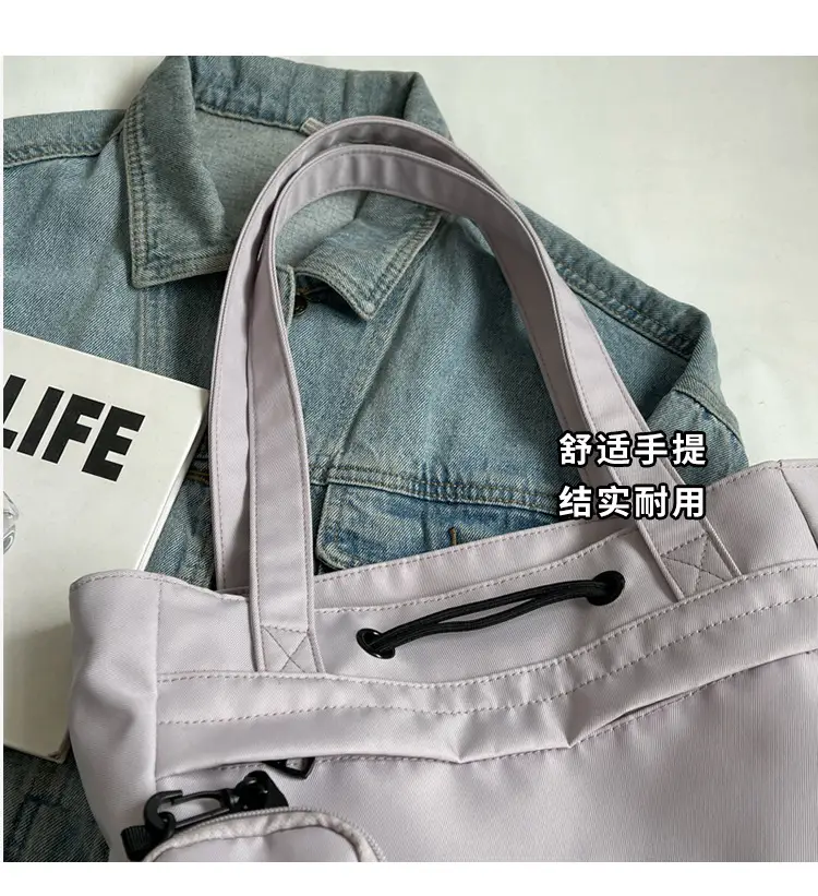 Women's Large Capacity Black Nylon Tote Bag with Zipper — feature 5