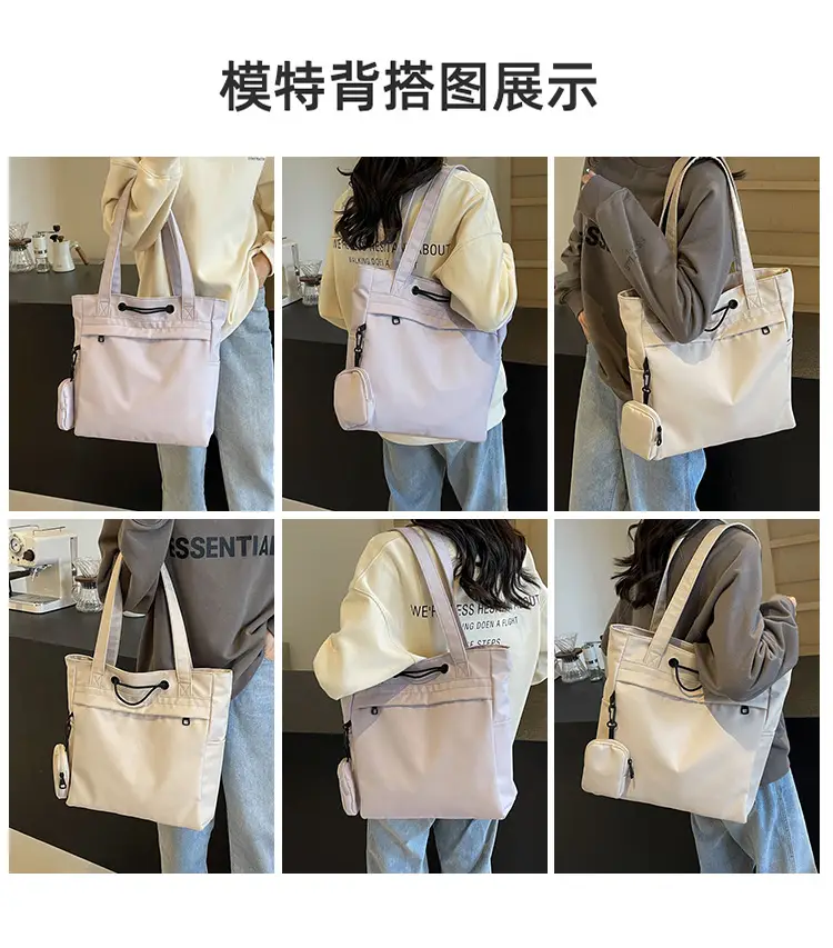 Women's Large Capacity Black Nylon Tote Bag with Zipper — feature 9