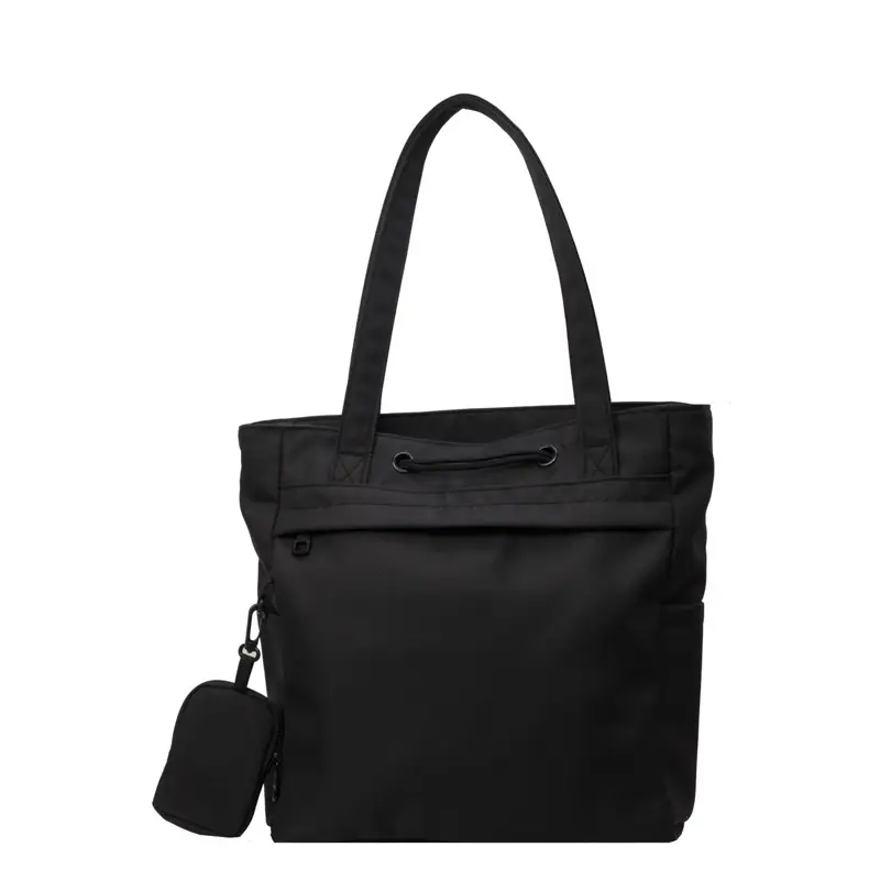 Women's Large Capacity Black Nylon Tote Bag with Zipper