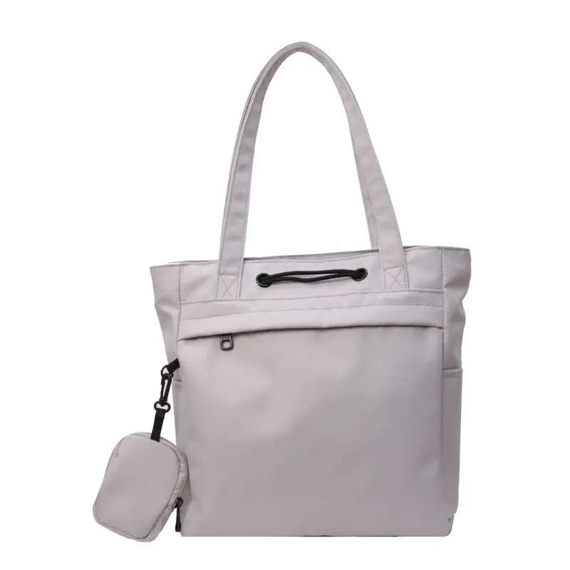 Women's Large Capacity Black Nylon Tote Bag with Zipper