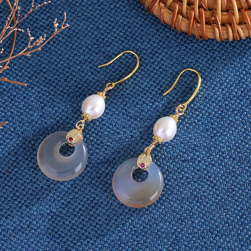 Vintage Pearl Earrings with Buckle Design - Image 2