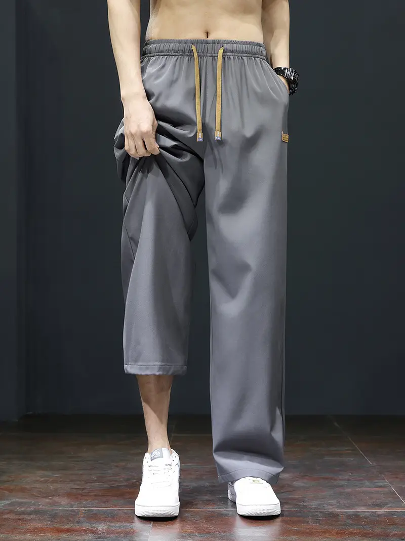 Men's Black Ice Silk Casual Shorts with Yellow Drawstring - Image 6