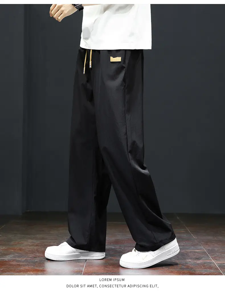 Men's Black Ice Silk Casual Shorts with Yellow Drawstring — feature 15