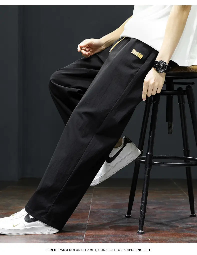Men's Black Ice Silk Casual Shorts with Yellow Drawstring — feature 16