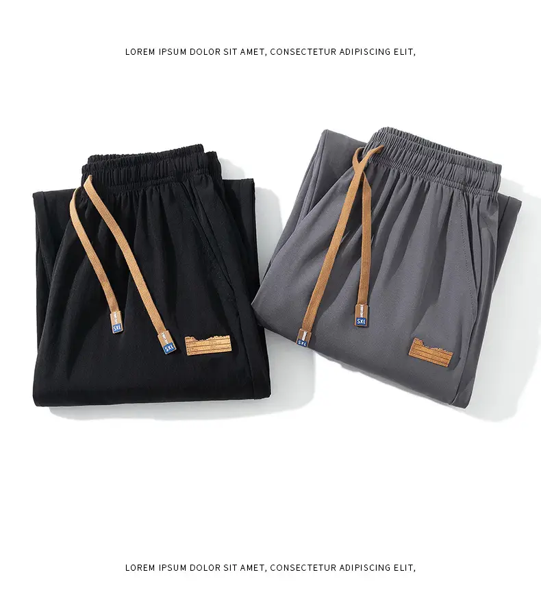 Men's Black Ice Silk Casual Shorts with Yellow Drawstring — feature 24