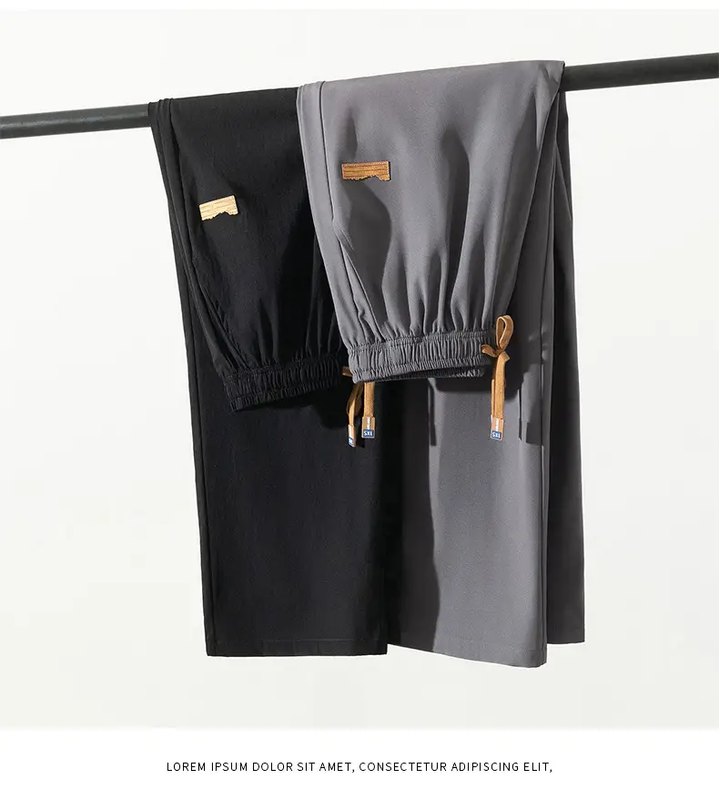 Men's Black Ice Silk Casual Shorts with Yellow Drawstring — feature 26
