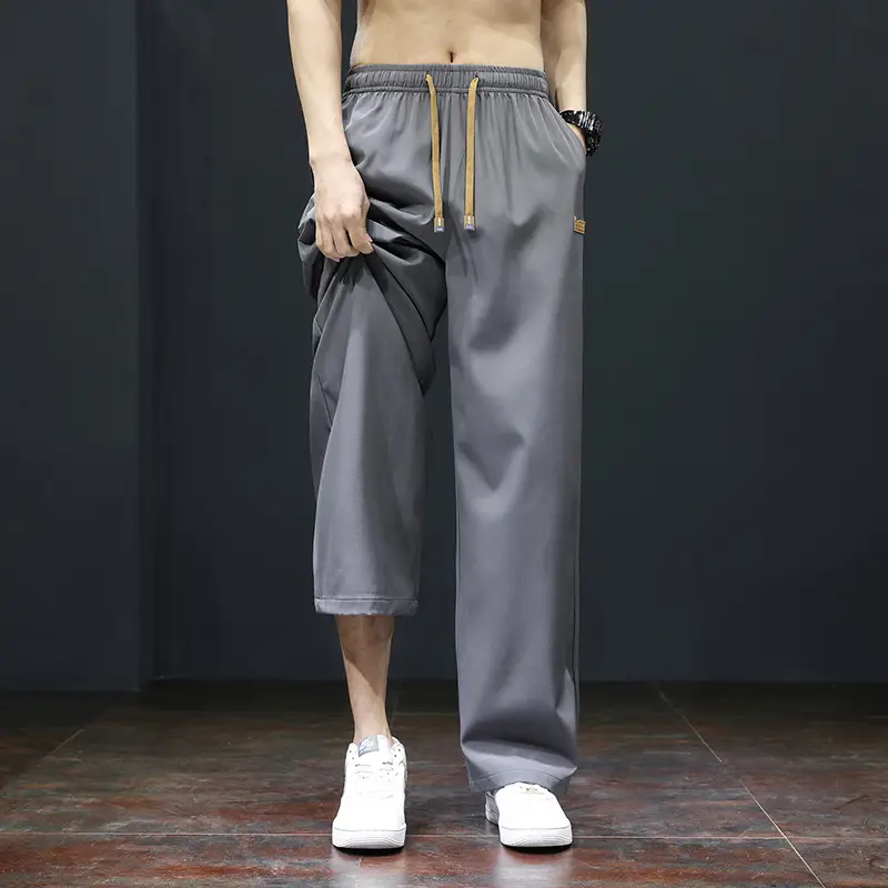 Men's Black Ice Silk Casual Shorts with Yellow Drawstring - Image 2