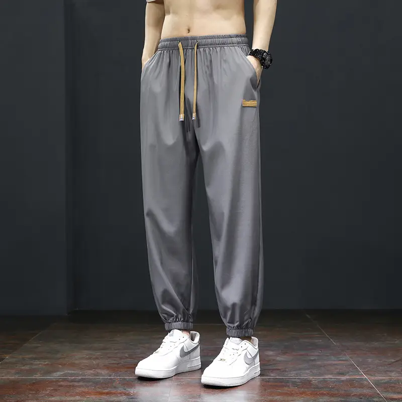 Men's Black Ice Silk Casual Shorts with Yellow Drawstring - Image 4