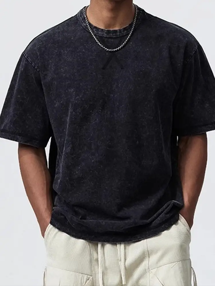 Men's 270g American Heavy Retro Fried Snowflake T-Shirt - Image 18