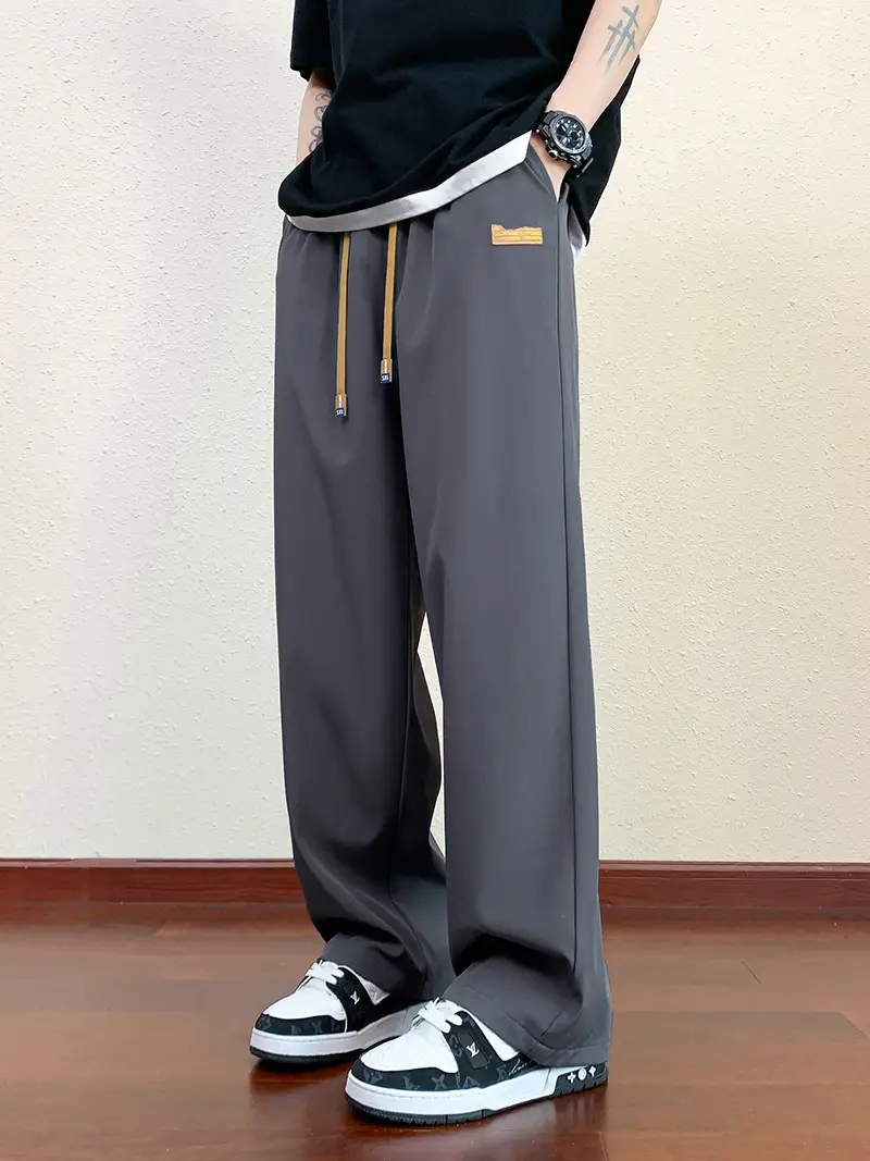 Men's Ice Silk Casual Pants 2025 Spring and Summer Thin Loose Straight-Leg Drape Sports Suit Pants - Image 6