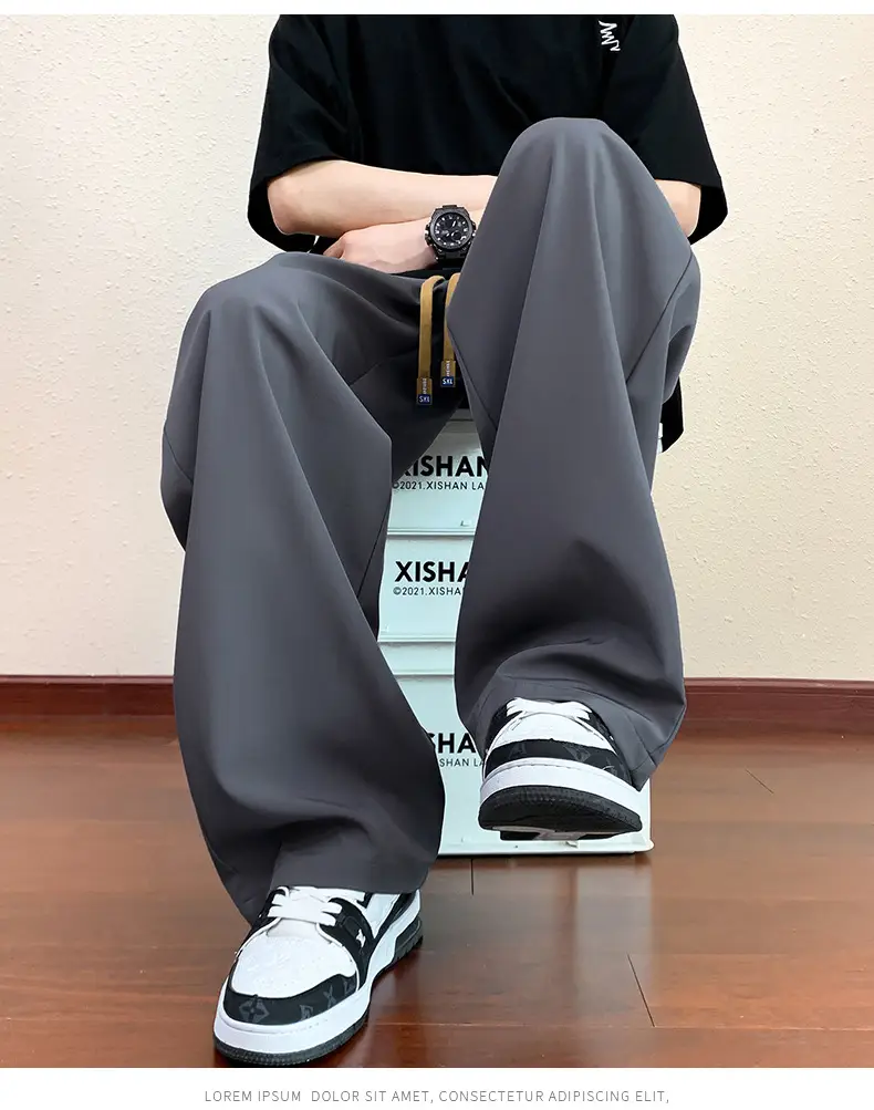 Men's Ice Silk Casual Pants 2025 Spring and Summer Thin Loose Straight-Leg Drape Sports Suit Pants — feature 20