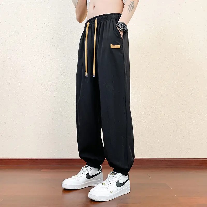 Men's Ice Silk Casual Pants 2025 Spring and Summer Thin Loose Straight-Leg Drape Sports Suit Pants - Image 3
