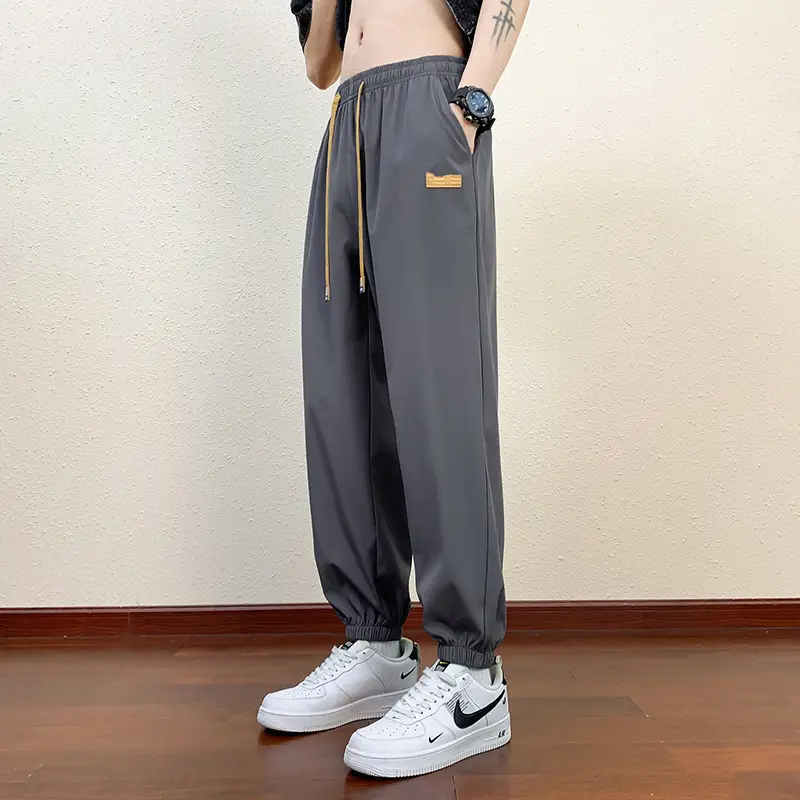 Men's Ice Silk Casual Pants 2025 Spring and Summer Thin Loose Straight-Leg Drape Sports Suit Pants - Image 4