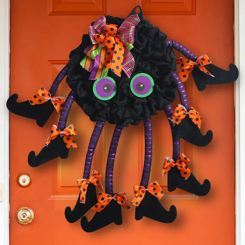 Halloween Spider Door Hanging Decor with Bow Accessories - Image 3